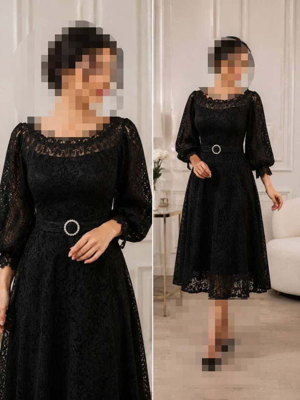 پیراهن مجلسی گیپور مخملی میدی