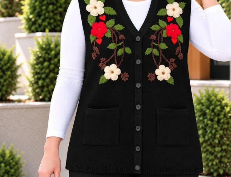 ژاکت بافت نخ ترک گلدوزی شده