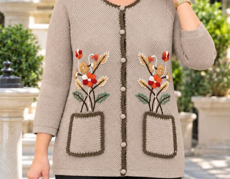 ژاکت بافت نخ ترک گلدوزی شده