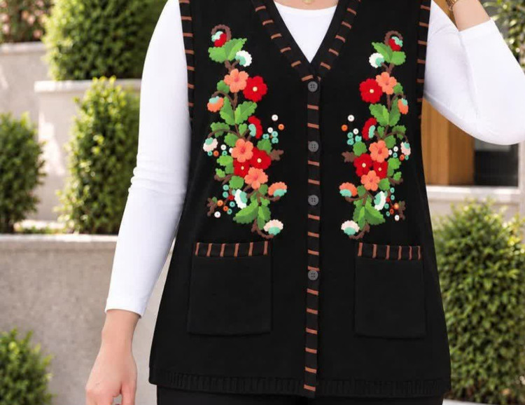 ژاکت بافت نخ ترک گلدوزی شده
