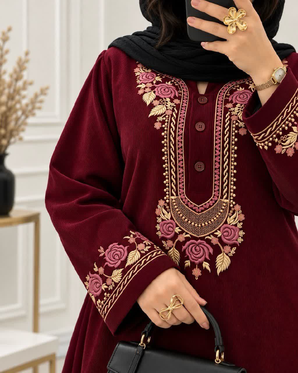 پیراهن بلند پاییزه مخمل کبریتی